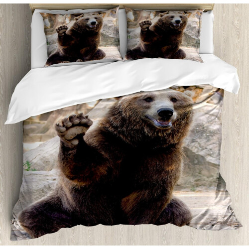 Bear Duvet Cover Set 3-Piece Brown Beige