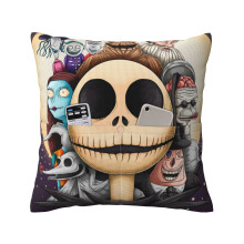 Housse de coussin en lin et toile de jute « L'Étrange Noël de Monsieur Jack » 40 x 40 cm