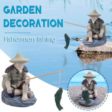 Statuette en résine représentant un vieil homme pêchant - Décoration de jardin