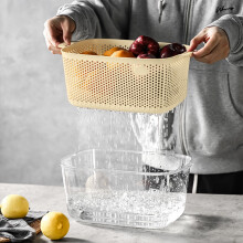 Panier d'égouttage double couche FloHua avec couvercle, plastique kaki