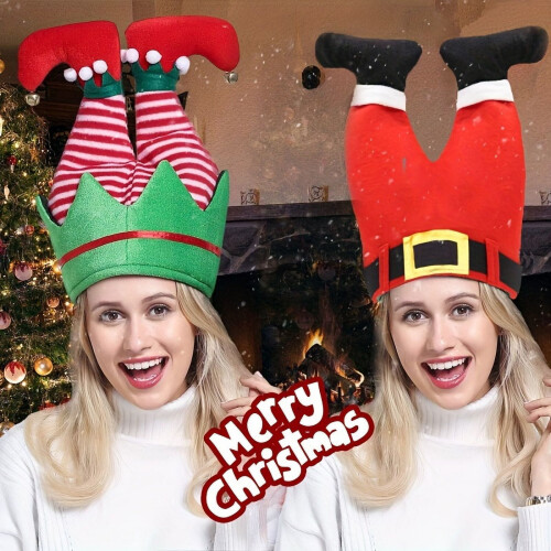 Conjunto de gorros de Natal de Papai Noel e Elfo – Poliéster e Algodão, 2 peças