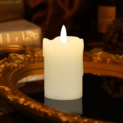 LED Candles Ivory Cylindrical 1.96x2.95 in Battery Timer 1