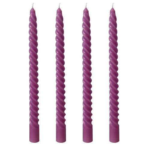 Set di 4 candele affusolate viola con filo lungo, senza profumo. 1