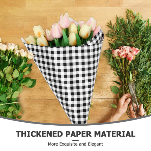 Sort-hvide ternede blomstergavepapirark (20 stk.) 2