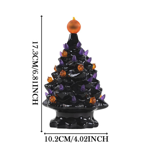 Ceramic tree decor with lights black pumpkin top 2