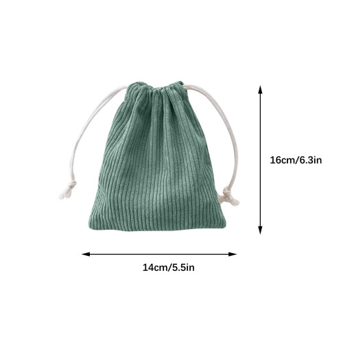 Corduroy storage bag with drawstring strap and pocket, mint 1