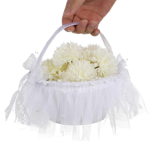 Blomsterflickkorg Vit satin Möhippa Dekor 1-pack 2