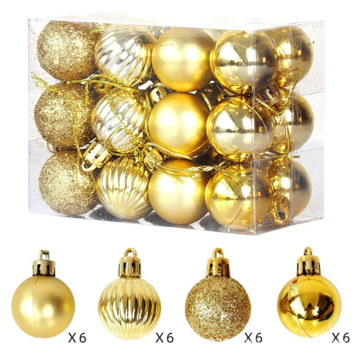 Mini Christmas Tree Ball Ornaments Gold Satin Shiny Glitter 1