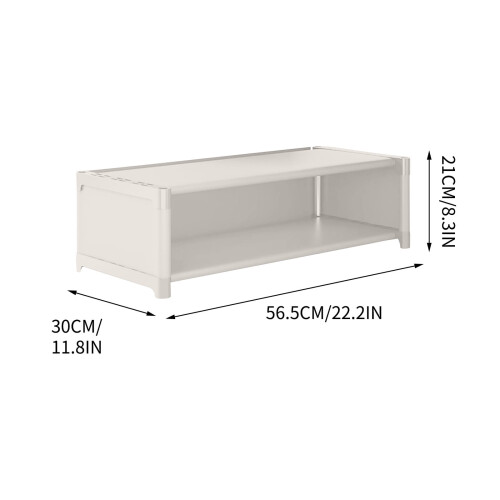 2-Tier Shoe Rack for Dorm – Durable Plastic, Free-Standing, Stackable, Fits Under Bed or Entryway (22.2"x11.8"x8.3", White) 2