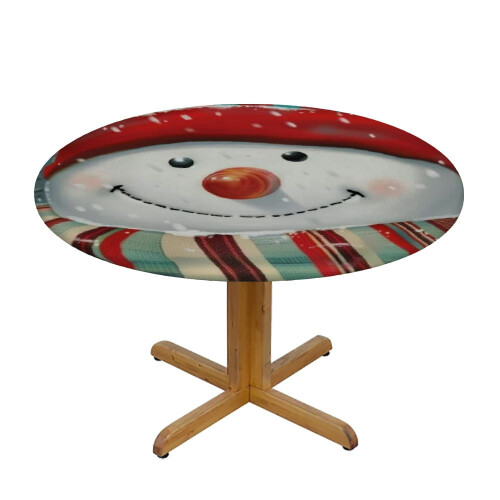 Winter Snowman Round Tablecloth with Elastic Edge 1 PC 2