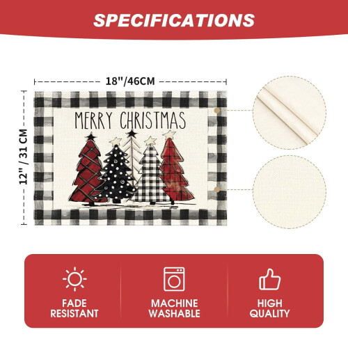 Christmas Tree Placemats Plaid Set of 6 1