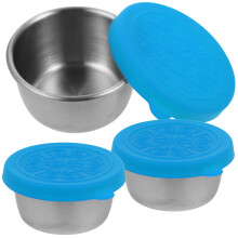 3 coupelles à sauce en acier inoxydable avec couvercles en silicone
