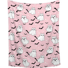 Pink Cat Ghost Blanket Halloween Decor for Couch Sofa Bed