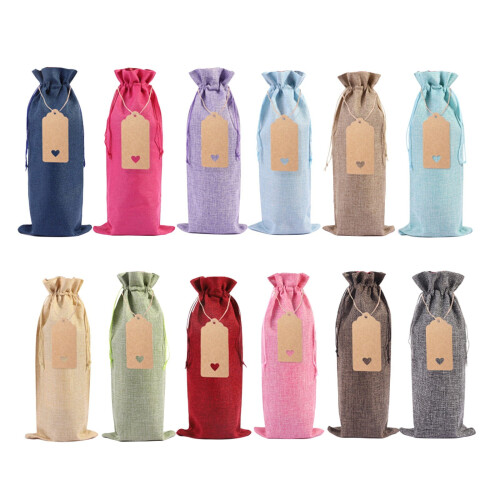 Ensemble de sacs à bouteilles de vin en lin – Décoration de Noël réutilisable