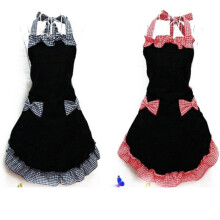 Grembiule da donna in misto cotone, taglia unica, nero/rosso
