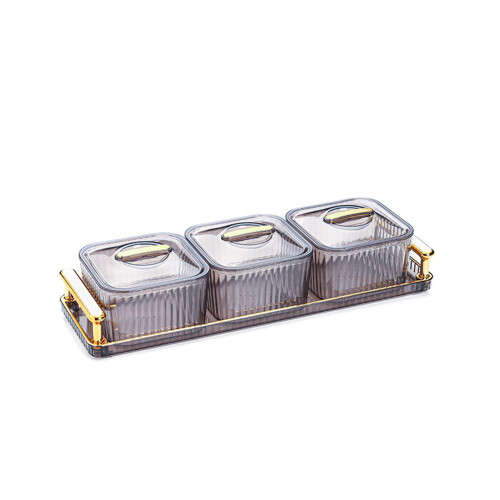 Clear Snack Tray with3Storage Jars and Serving Pallet