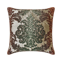 Bruine en groene fluwelen kussenhoes 18x18 inch met damastmotief