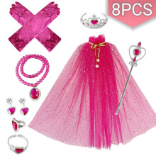 Conjunto de disfraz de princesa rosa de 7 piezas para niñas de edades