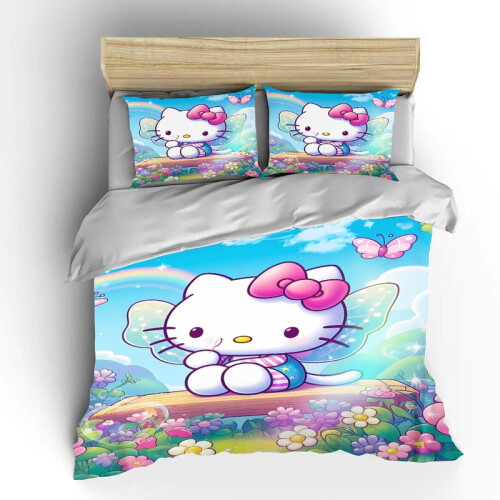 Ensemble de literie Hello Kitty en polyester pour lit simple