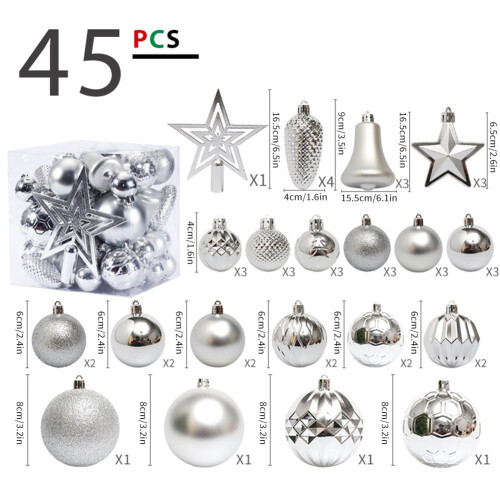 Ensemble de 45 boules argentées pour sapin de Noël