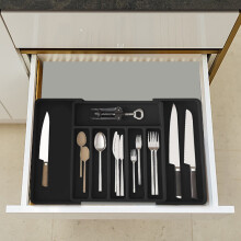 Organizador de cajones para cubiertos extensible, negro, 1 pieza