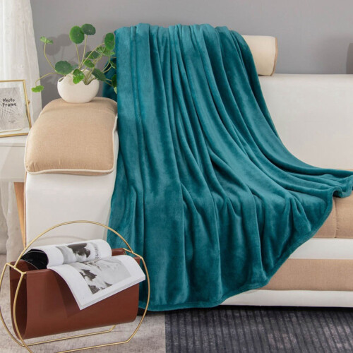 Stone Blue Fleece Throw Blanket for Sofa 50 Inch