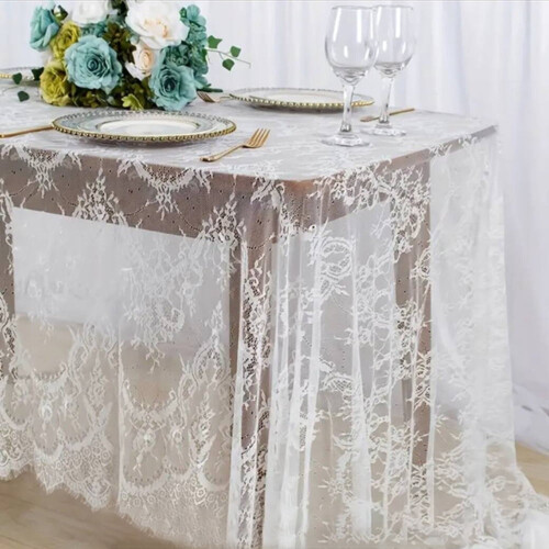 Toalha de mesa retangular de renda branca 75x300cm ou 150x300cm