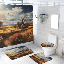 Vintage Farmhouse Zuhanyfüggöny Szett, 4 Részes
