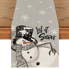 Weihnachtstischläufer, graues Schneemannmuster, 13 x 60 Zoll