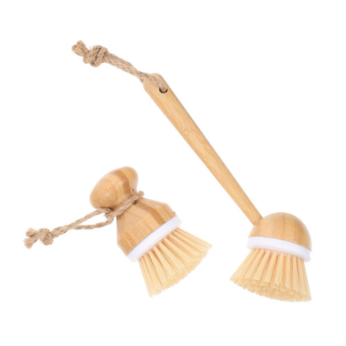 Ensemble de 2 brosses à vaisselle et évier en bambou