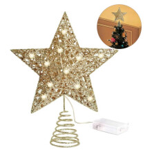 Étoile dorée pailletée pour sapin de 25 cm avec lumières LED