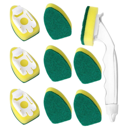 Dishwashing Brush Set with 9 Replaceable Heads and Long
