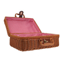 Panier de pique-nique en rotin marron vintage avec intérieur doublé