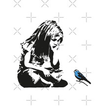 Mädchen mit blauem Vogel Banksy Graffiti Kunstdruck1