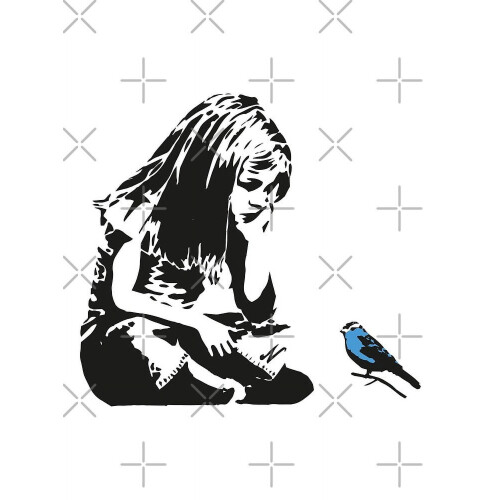 Mädchen mit blauem Vogel Banksy Graffiti Kunstdruck1
