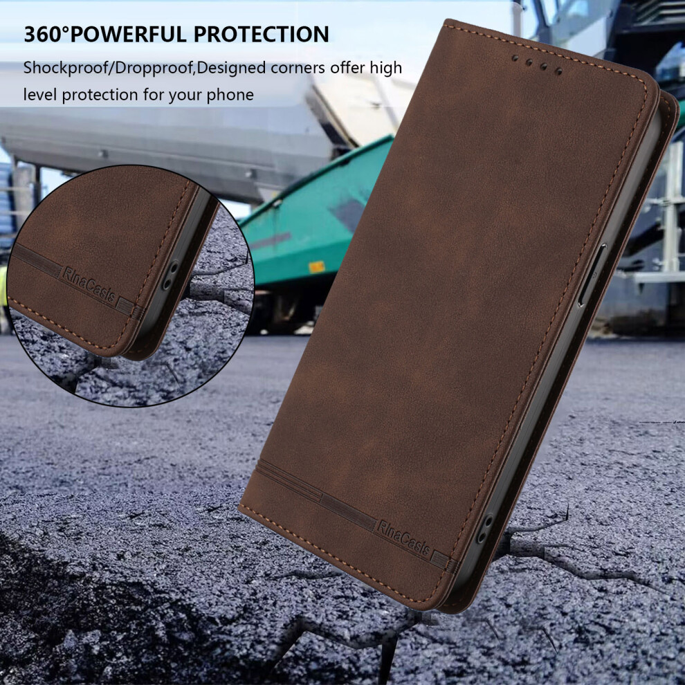 (Brown) Phone Cover For Motorola Moto G77 5G / Motorola Moto G67 5G Case Rinacasis Rc23 Rfid Blocking Wallet Brown 6914296740783