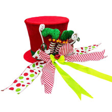 Christmas tree topper red top hat with peppermint bows