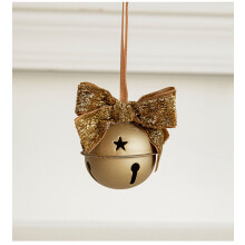 Pendentif clochette en fer avec nœud en velours rouge de Noël (1 pièce)