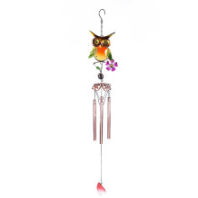 Carillon à vent hibou suspendu en métal et verre peint pour jardin extérieur