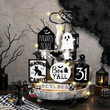 Ensemble de 15 panneaux décoratifs en bois pour Halloween, plateau à étages