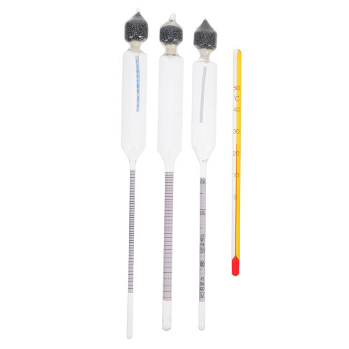 Alkohol-Hydrometer und Thermometer aus Glas