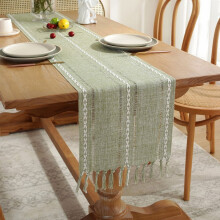 Caminho de mesa boho em algodão e linho com franjas, 160 x 33 cm (63 x 13 polegadas)
