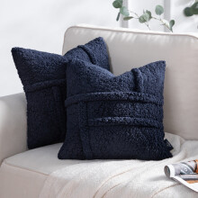 Sierkussenhoes van sherpa en fluweel, 20x20 inch, marineblauw, 2 stuks