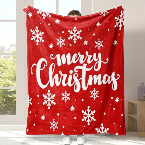 Flannel Throw Blanket Blue Snowflake Coffee Cup Design