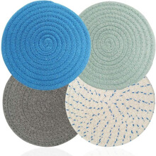 Cotton trivets heat resistant round blue set of 4