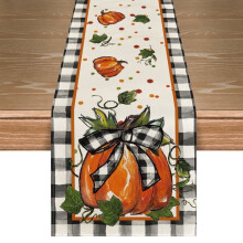 Pumpkin Bow Buffalo Plaid Table Runner 13x72 in