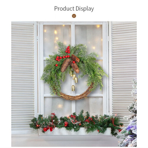 Guirlanda de Natal artificial de 40 cm com frutos vermelhos, pinhas e