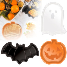 Halloween-Serviertablett aus Kunststoff – Kürbis-Fledermaus-Design