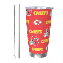 KC Chiefs 600 ml resemugg i rostfritt stål med lock och sugrör
