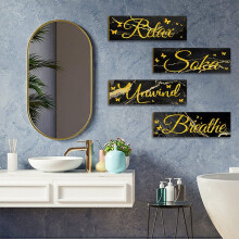 4 panneaux muraux en bois pour salle de bain – Détendez-vous, prenez un bain, respirez,